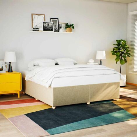 Vidaxl – Cadre de lit crème 180x200 cm – Tissu polyester doux – Lattes en bois massif pour soutien – Assemblage requis (1/5)