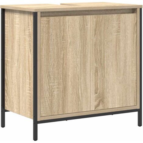 Vidaxl – Meuble sous vasque simple chêne sonoma 60x34,5x60 cm – Bois d'ingénierie résistant à l'humidité – 2 compartiments de rangement – Pieds réglables