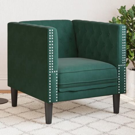 Fauteuil Chesterfield vert foncé velours vidaXL (1/5)