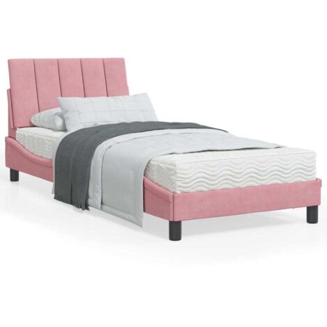 Lit avec matelas Hanko rose 90x190 cm velours vidaXL (1/5)