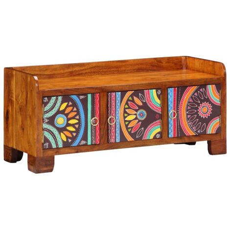Vidaxl – Meuble à chaussures multicolore 90 x 35 x 40 cm – Bois d'acacia massif – Avec porte affleurante – Rangement spacieux pour chaussures (1/5)