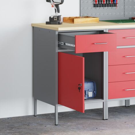 vidaXL Établi Rouge et Gris 50 x 55 x 85 cm Bois d'ingénierie et acier
