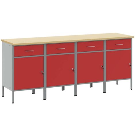 Placard de travail 4 pcs Rouge et Gris 200 x 55 x 85 cm vidaXL