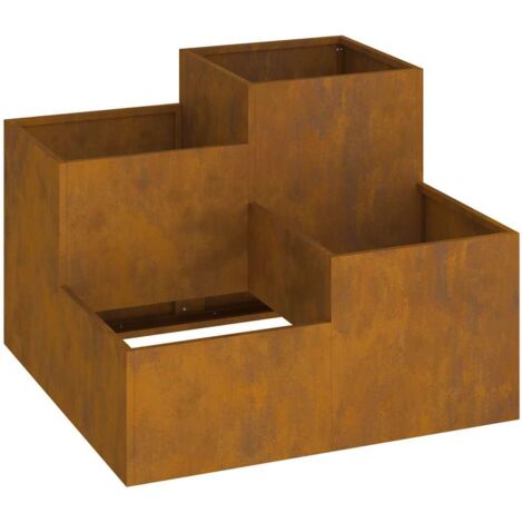Vidaxl – Cache-pot de jardin en acier patiné rouillé 80 x 80 x 60 cm – Fond ouvert pour drainage – Résistant aux UV – Pour terrasses et jardins modernes