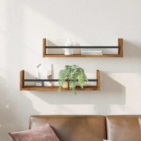 Vidaxl – Étagère murale 2 pcs en bois d'ingénierie – Dimensions 60 x 16 x 14 cm – Montage mural pour intérieur – Style rustique chic