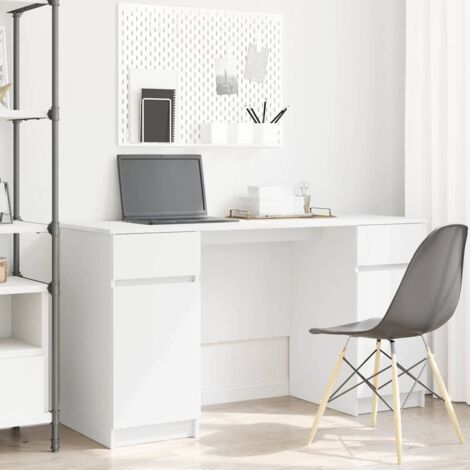 Vidaxl – Bureau droit avec tiroir blanc 140 x 49 x 76 cm – Bois d'ingénierie – Design minimaliste pour espace de travail moderne