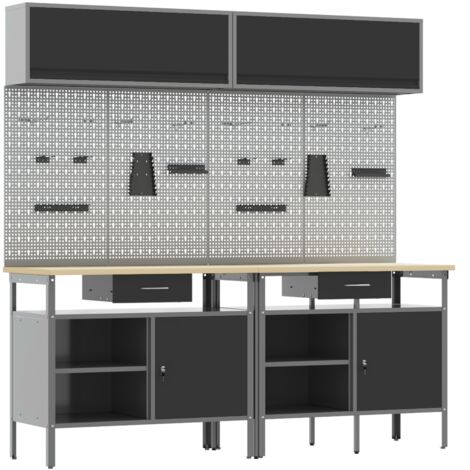 Ensemble d'établi 8 pcs Noir et gris Acier enduit de poudre vidaXL