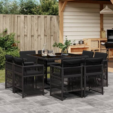 Ensemble à manger de jardin 9pcs coussins noir résine tressée vidaXL