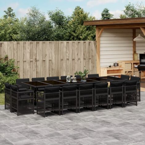 Ensemble à manger de jardin 17 pcs coussins noir résine tressée vidaXL
