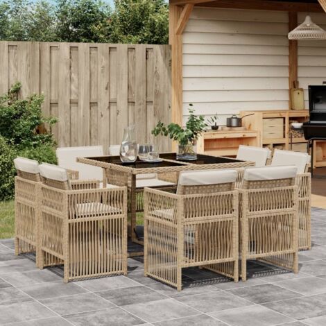vidaXL Ensemble à manger de jardin et coussins 9 pcs beige Poly rotin