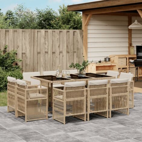 vidaXL Ensemble à manger de jardin et coussins 11 pcs beige poly rotin