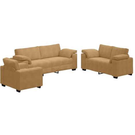 Ensemble de canapés 3 pcs avec coussins Marron Velours vidaXL (1/5)