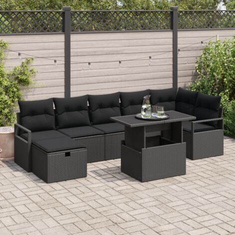 Ensemble de canapé de jardin avec coussin 8 pcs Noir Poly rotin vidaXL (1/5)