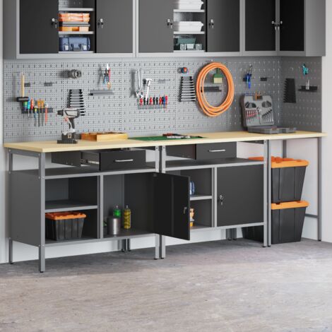 Vidaxl – Ensemble d'établi modulable 3 pcs – Acier enduit de poudre – Charge maximale 300kg – Étagères métalliques pour rangement efficace