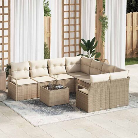 Ensemble de Canapés avec coussin 9 pcs Beige et crème polyrotin vidaXL (1/5)