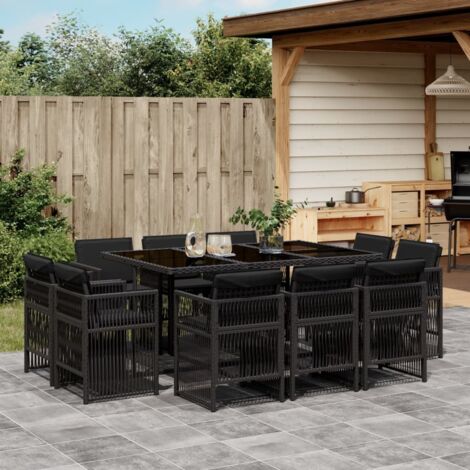 Ensemble à manger de jardin 11 pcs coussins noir résine tressée vidaXL