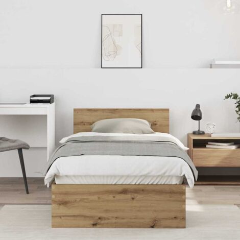 VidaXL Cadre de lit Chêne artisanal 140 x 190 cm Bois d'ingénierie, Cadre de lit innovant, éclairage dynamique, USB, design 3403572 - Maison