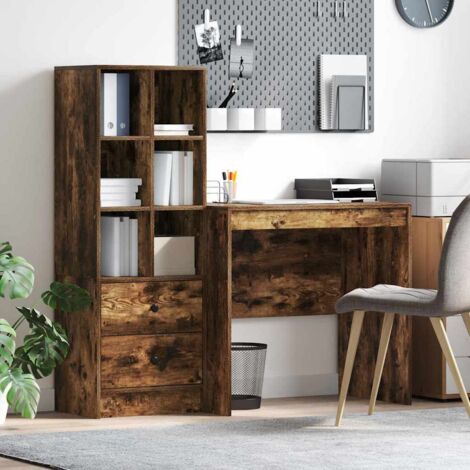 Bureau avec rangement 2 pcs Chêne fumé Bois d'ingénierie vidaXL
