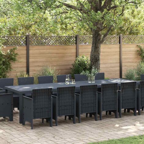 Vidaxl – Ensemble table et chaise de jardin 15 pcs – Rattan poly résistant aux UV – Dimensions 350x100x74 cm – Capacité 14 personnes – Coussins amovibles (1/5)