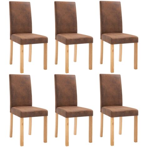 Chaises de salle à manger 6 pcs Marron Similicuir daim Chaises de salle à manger 6 pcs Marron Similicuir daim