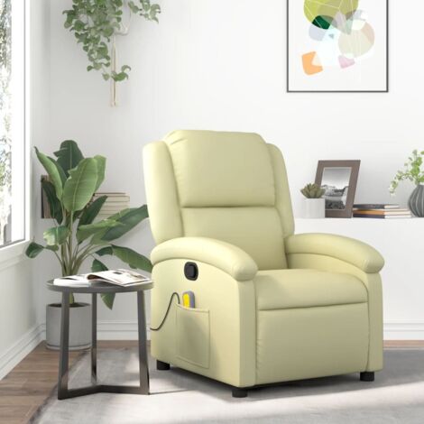 Fauteuil de massage inclinable crème cuir véritable vidaXL