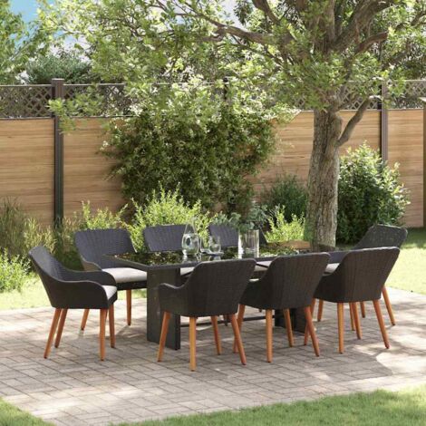 vidaXL Ensemble de salle à manger pour jardin 9 pcs Noir polyrotin