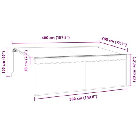 Auvent Rétractable VidaXL 3x2 M Anthracite - Pour Terrasse, Balcon, Résistant Intempéries, Tissu Remplaçable, Protection Sol Et Pluie