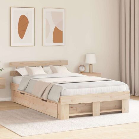 vidaXL Cadre de lit avec tiroir Marron 120 x 190 cm Bois massif en pin (1/5)