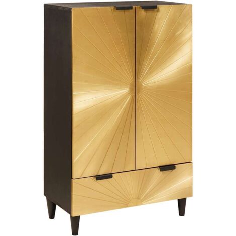 Vidaxl – Meuble d'appoint noir et or avec tiroir en bois de manguier massif – Dimensions 60 x 33.5 x 100 cm – Rangement moderne pour salon - OR 60 X