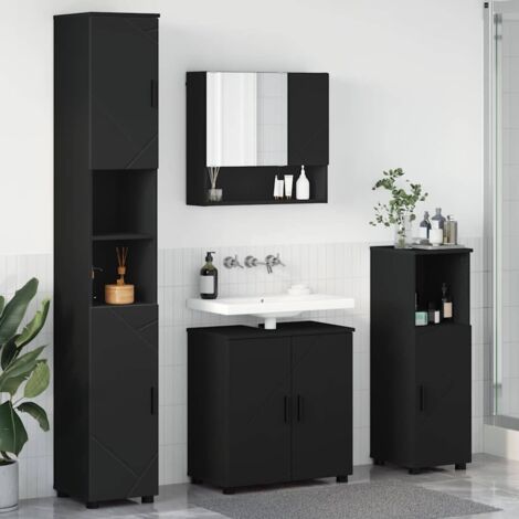 Ensemble de mobilier de salle de bain Montage mural 4 pcs Noir vidaXL (1/5)