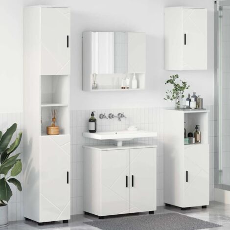 vidaXL Ensemble de mobilier de salle de bain 5 pcs Blanc brillant (1/5)