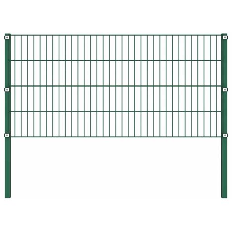 Vidaxl – Panneau de clôture en fer enduit 176,5 x 80 cm – Résistant aux intempéries – 2 panneaux et 2 poteaux inclus – Couleur vert mousse