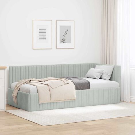 Cadre de lit d'angle Gris clair 90 cm x 190 cm Velours vidaXL (1/5)