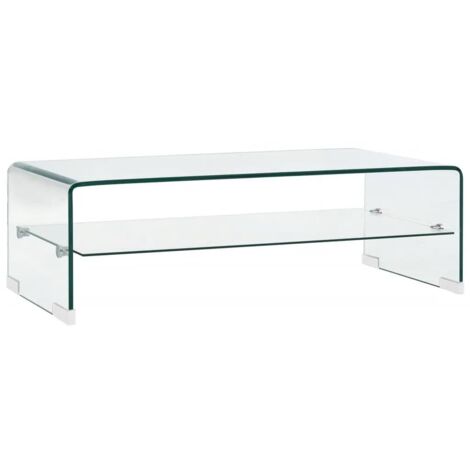 Vidaxl – Table basse fixe en verre trempé 98x45x31 cm – Épaisseur 10 mm – Avec étagère intégrée – Style contemporain