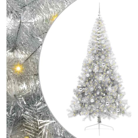 Sapin de Noël artificiel pré-éclairé Argent 210 cm PET vidaXL (1/5)