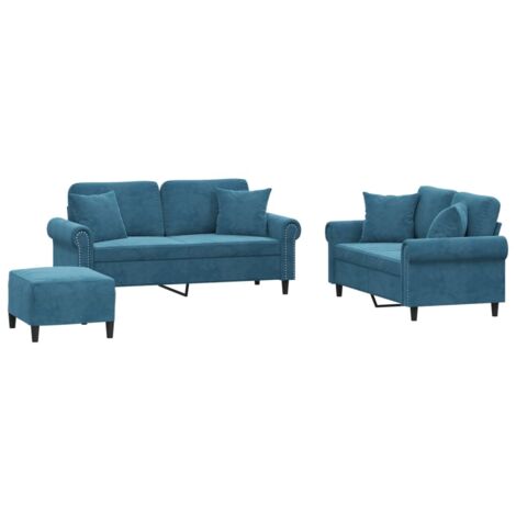 Ensemble de canapés 3 pcs avec coussins bleu velours vidaXL (1/5)