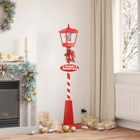 Vidaxl – Lampe de rue de Noël avec lanterne rouge 40,5x40,5x180cm – Fonction neige intégrée – 9 LED – Panneau 'Joyeux Noël' – Pour extérieur