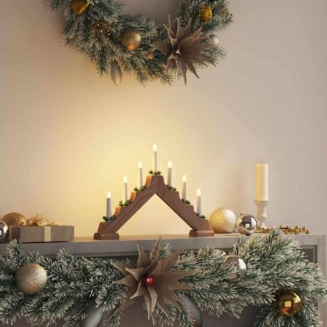 Vidaxl – Pont de bougie de Noël marron 39,5 x 5 x 29 cm – Pin massif – 7 bougies LED blanches – Ambiance festive intérieure (1/5)