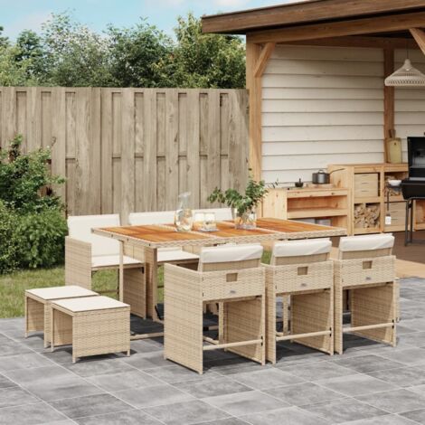 Ensemble à manger de jardin et coussins 11 pcs beige poly rotin vidaXL
