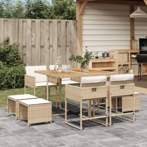 Ensemble à manger de jardin et coussins 9 pcs beige Poly rotin vidaXL