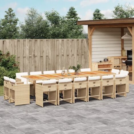Ensemble à manger de jardin et coussins 17 pcs beige vidaXL