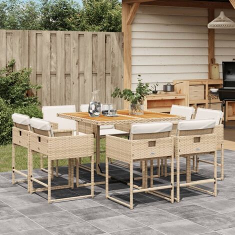Ensemble à manger de jardin et coussins 9 pcs beige Poly rotin vidaXL