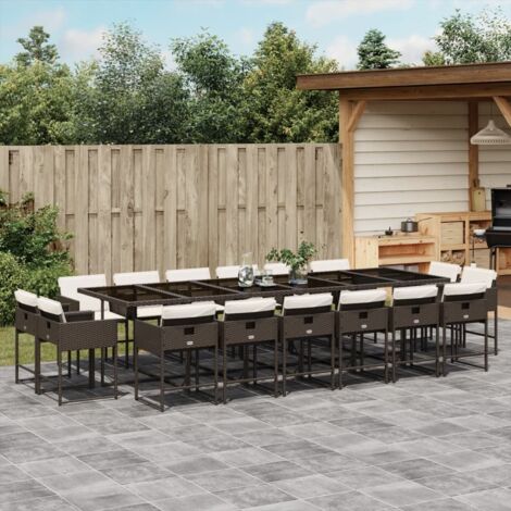 Ensemble à manger de jardin et coussins 17 pcs marron rotin vidaXL