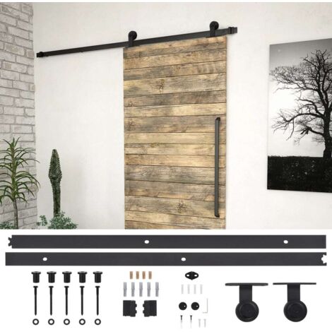Vidaxl – Kit de quincaillerie pour porte coulissante 200 cm noir – Acier enduit de poudre – Capacité 100 kg – Inclus : 2 rails, 2 rouleaux, butées, guide au sol