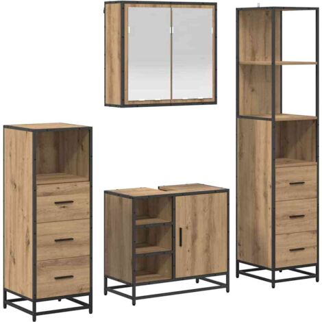 vidaXL Ensemble de mobilier de salle de bain 4 pcs Chêne artisanal (1/5)