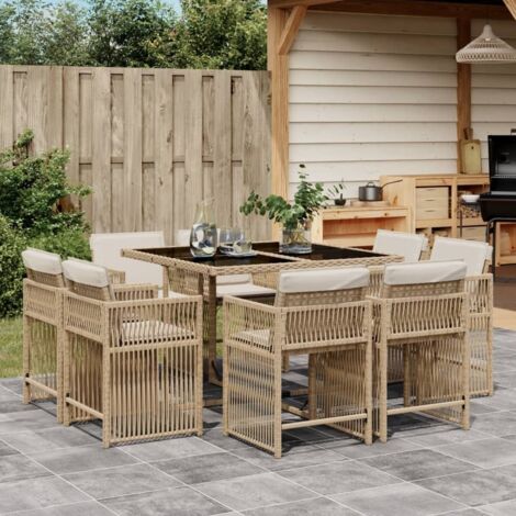 vidaXL Ensemble à manger de jardin et coussins 9 pcs beige Poly rotin