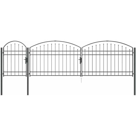 Portail de clôture de jardin avec sommet en arc Assen Gris vidaXL (1/5)