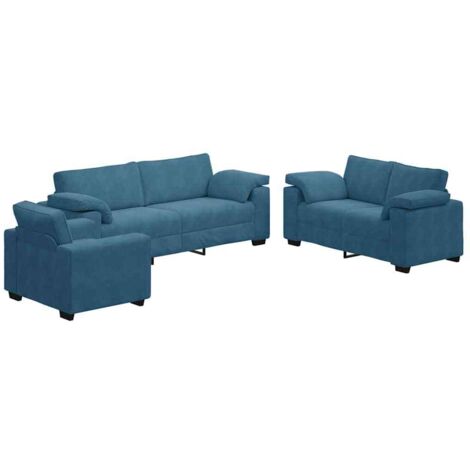 Ensemble de canapés 3 pcs avec coussins Bleu Velours vidaXL (1/5)