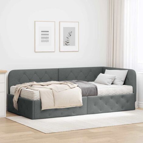 Cadre de lit d'angle Gris foncé 90 x 190 cm tissu vidaXL (1/5)