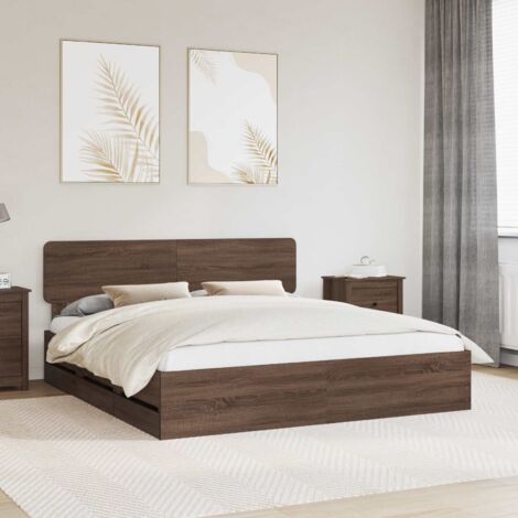 Cadre De Lit 180x200 Cm Avec Tiroirs Chêne Fumé Bois D'ingénierie